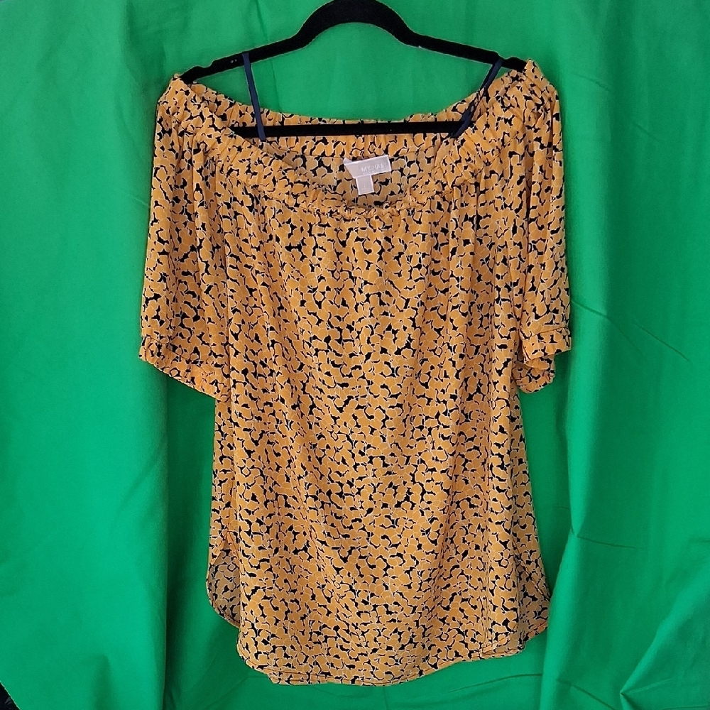 Michael Kors Mustard Yellow Floral Off-Shoulder Tunic Top